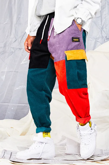 pantalon cargo en velours côtelé à blocs de couleurs