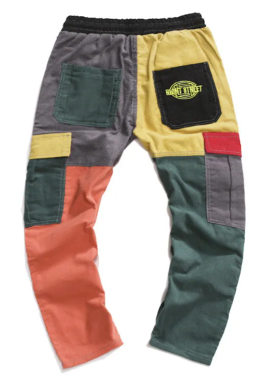 pantalon cargo en velours côtelé à blocs de couleurs