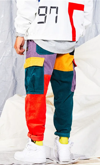 pantalon cargo en velours côtelé à blocs de couleurs