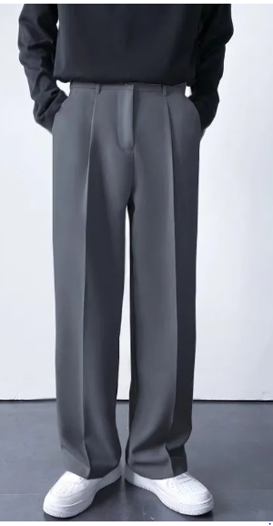 Pantalon de costume droit décontracté pour hommes, couleur unie