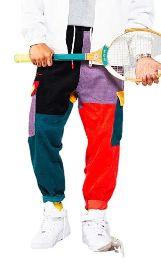 pantalon cargo en velours côtelé à blocs de couleurs