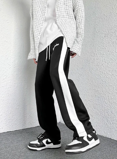 pantalon droit bleu, pantalon ample et décontracté