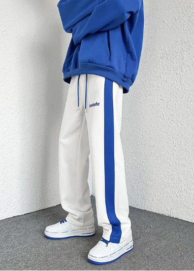 pantalon droit bleu, pantalon ample et décontracté